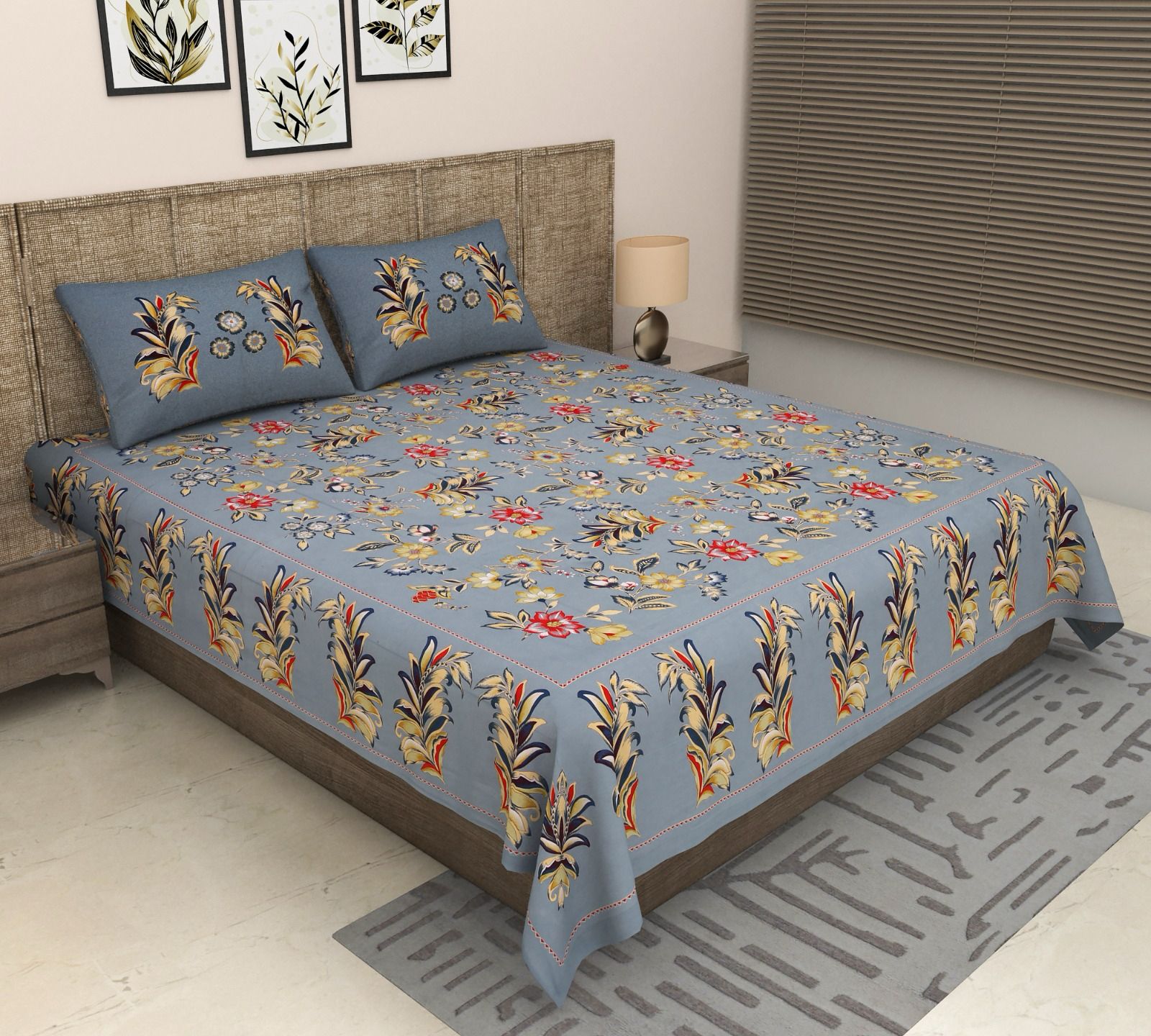 Pure cotton super king size bedsheet 108x108 inches/9x9 feet with 2 pillow covers