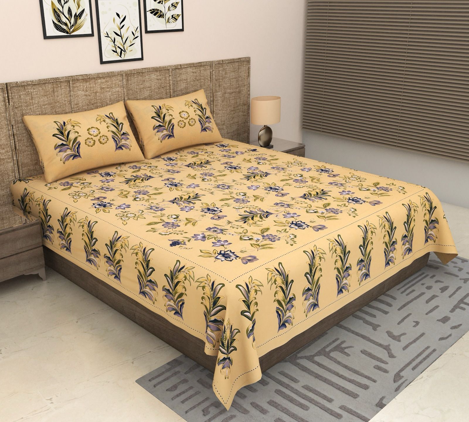 Pure cotton super king size bedsheet 108x108 inches/9x9 feet with 2 pillow covers