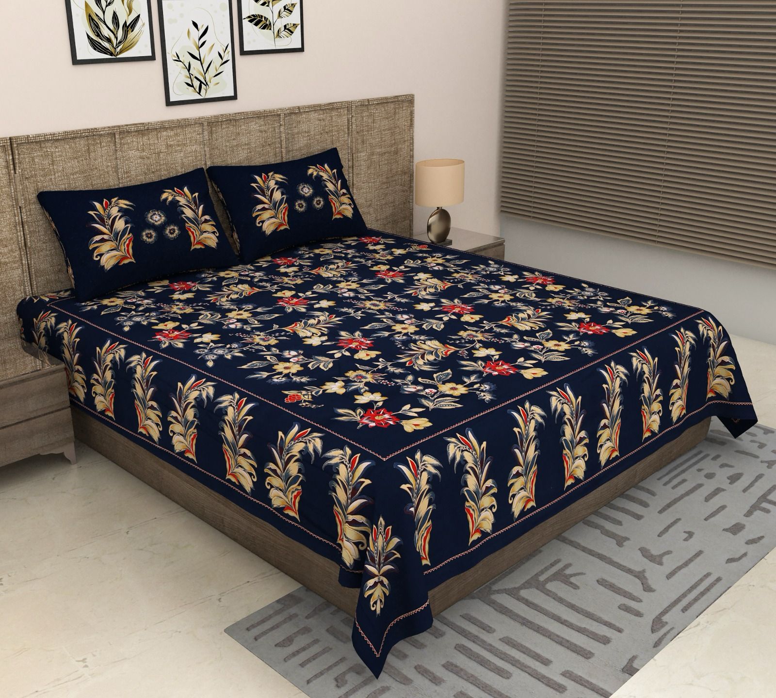 Pure cotton super king size bedsheet 108x108 inches/9x9 feet with 2 pillow covers