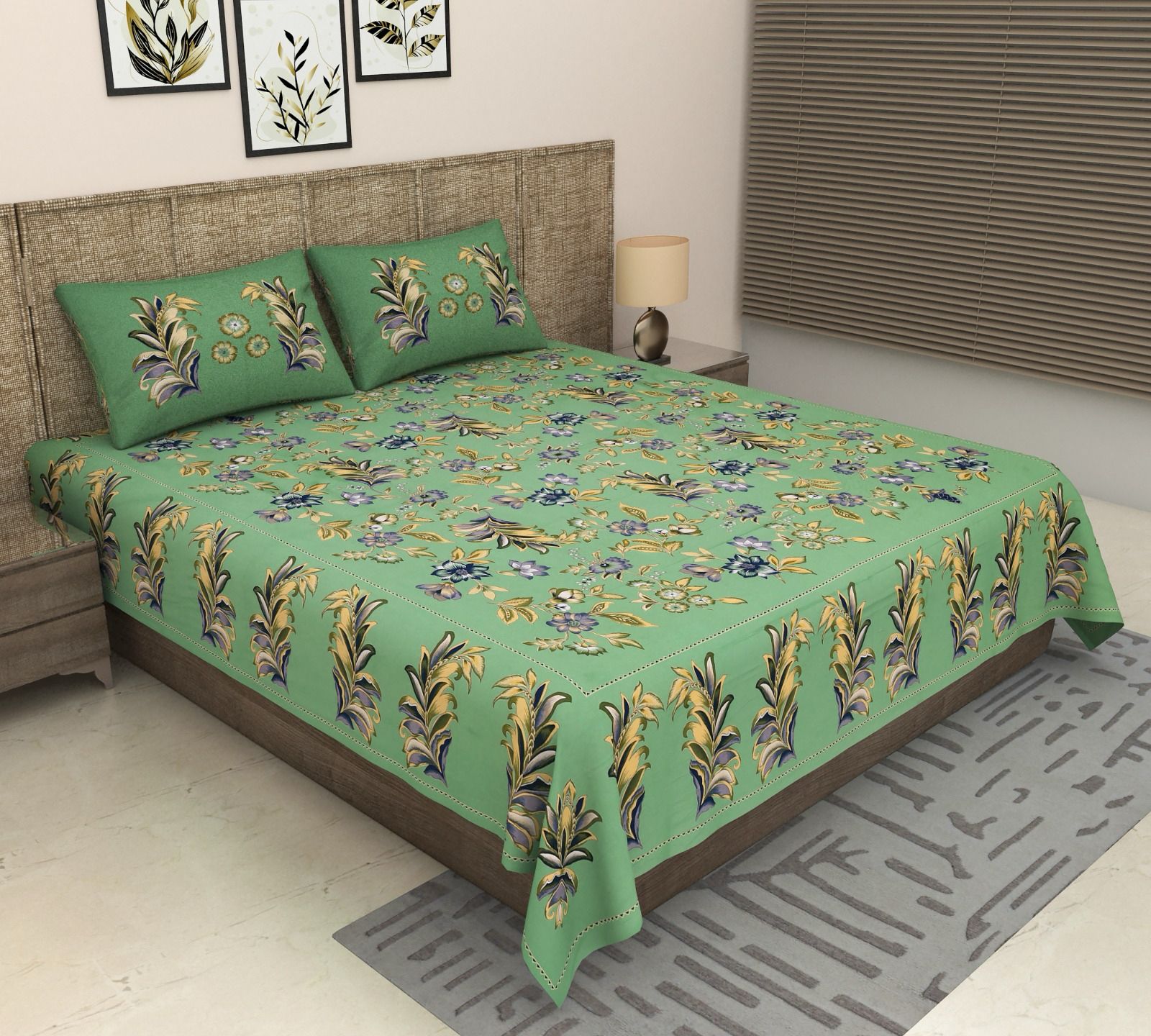 Pure cotton super king size bedsheet 108x108 inches/9x9 feet with 2 pillow covers