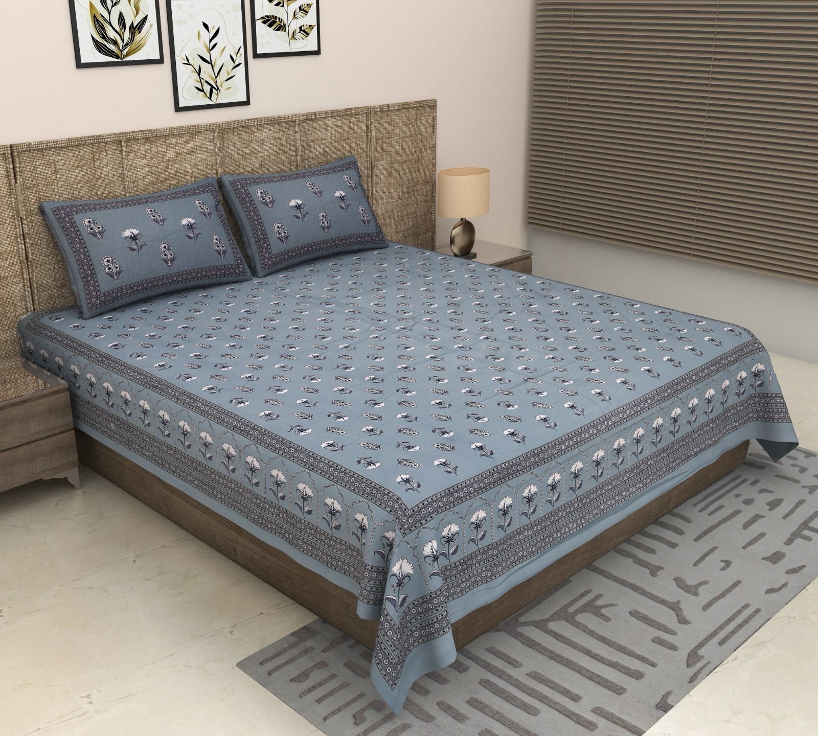Pure cotton super king size bedsheet 108x108 inches/9x9 feet with 2 pillow covers