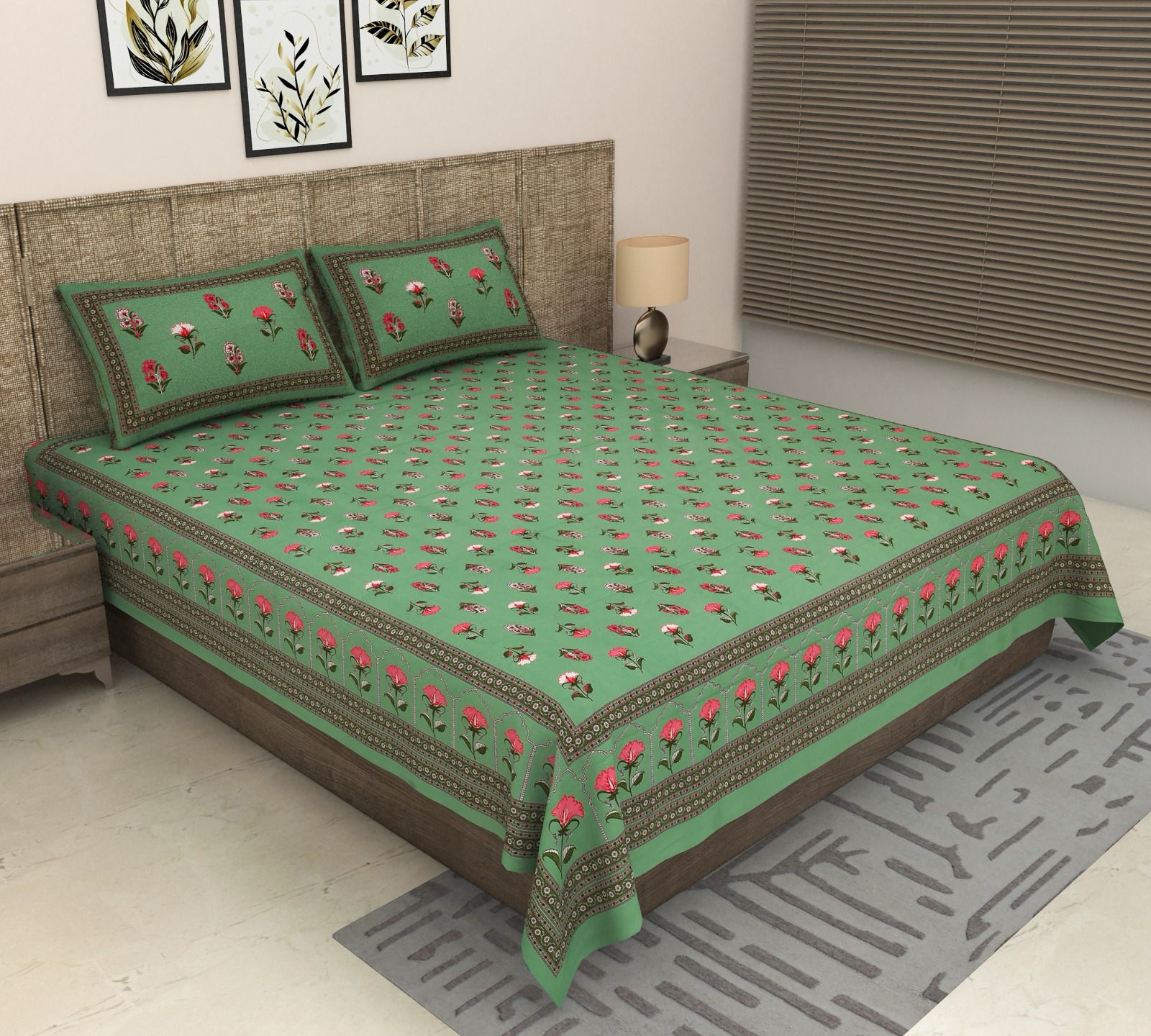 Pure cotton super king size bedsheet 108x108 inches/9x9 feet with 2 pillow covers