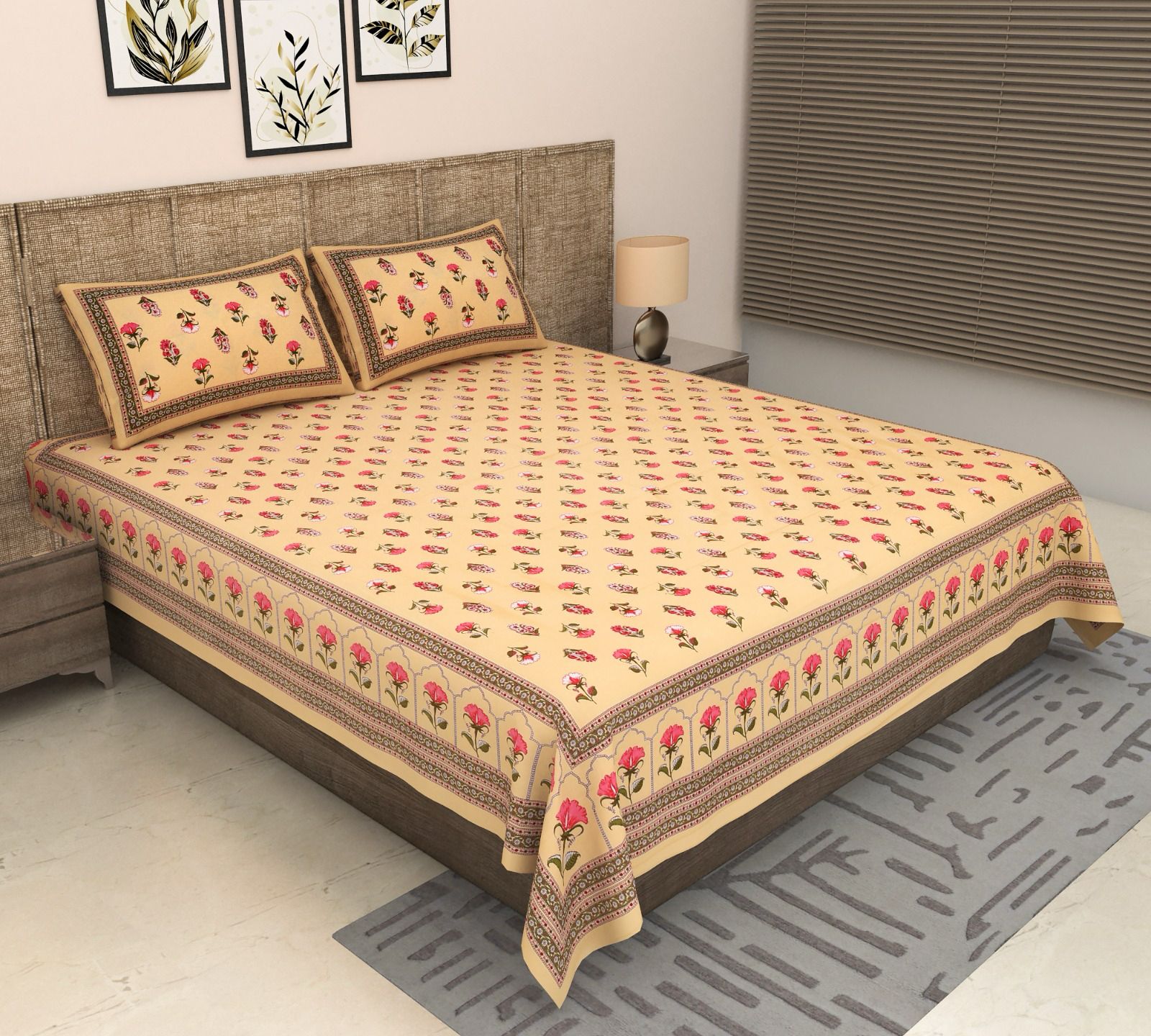 Pure cotton super king size bedsheet 108x108 inches/9x9 feet with 2 pillow covers