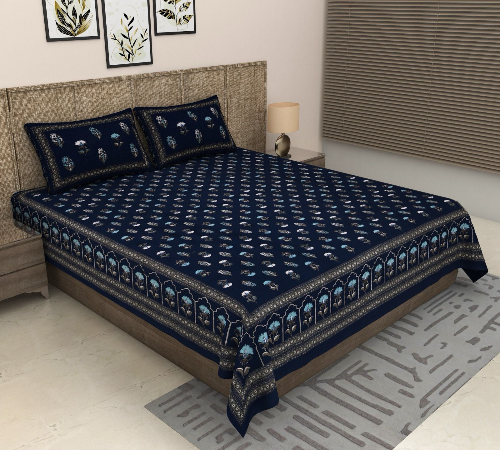 Pure cotton super king size bedsheet 108x108 inches/9x9 feet with 2 pillow covers