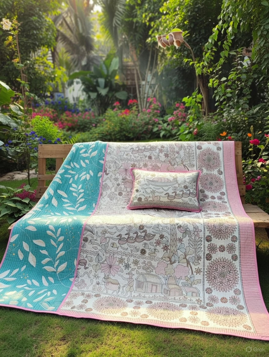 Pure cotton quilted bedcovers with two quilted pillow covers (90x108 inches)