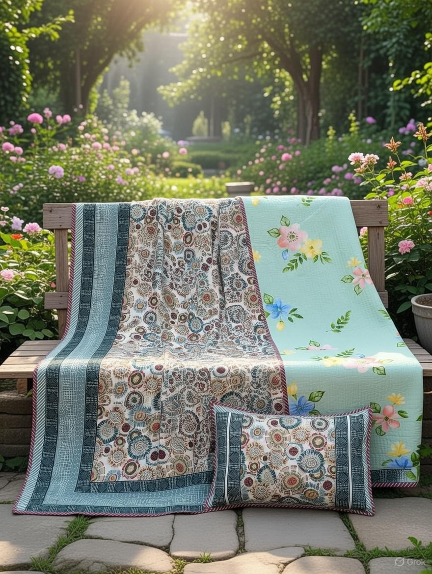Pure cotton quilted bedcovers with two quilted pillow covers (90x108 inches)
