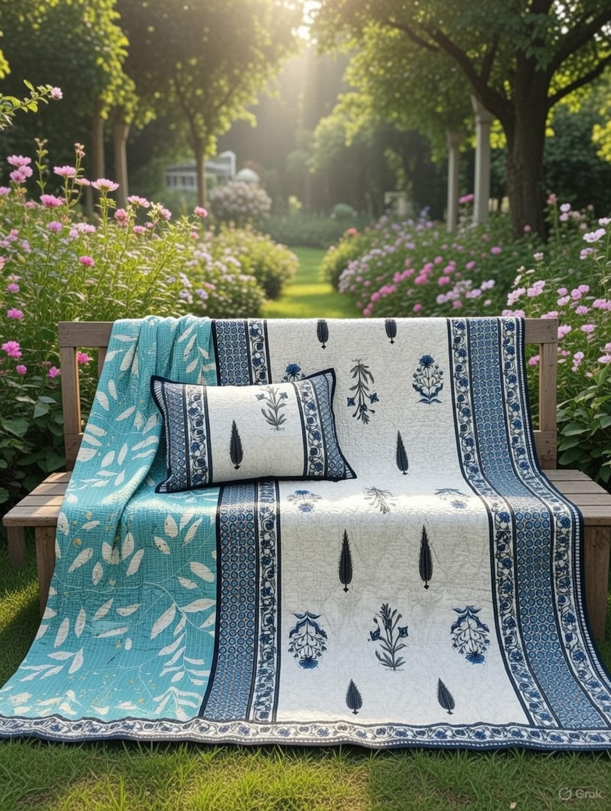 Pure cotton quilted bedcovers with two quilted pillow covers (90x108 inches)
