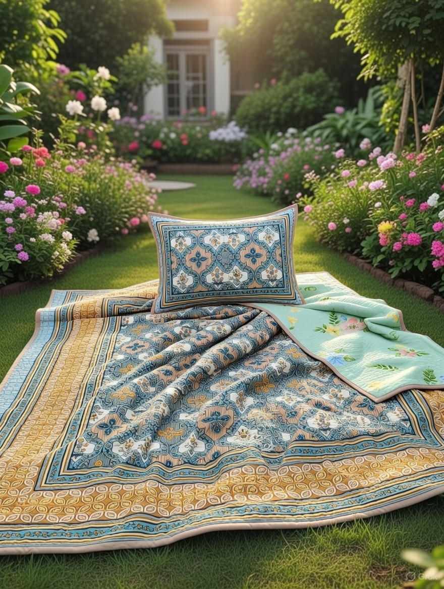 Pure cotton quilted bedcovers with two quilted pillow covers (90x108 inches)