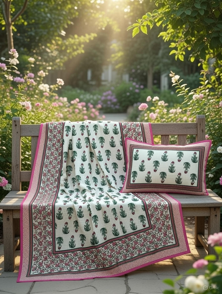 Pure cotton quilted bedcovers with two quilted pillow covers (90x108 inches)