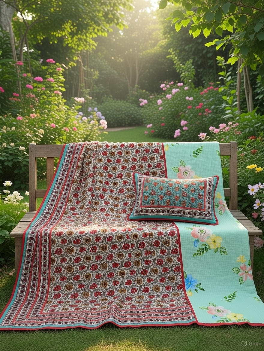 Pure cotton quilted bedcovers with two quilted pillow covers (90x108 inches)