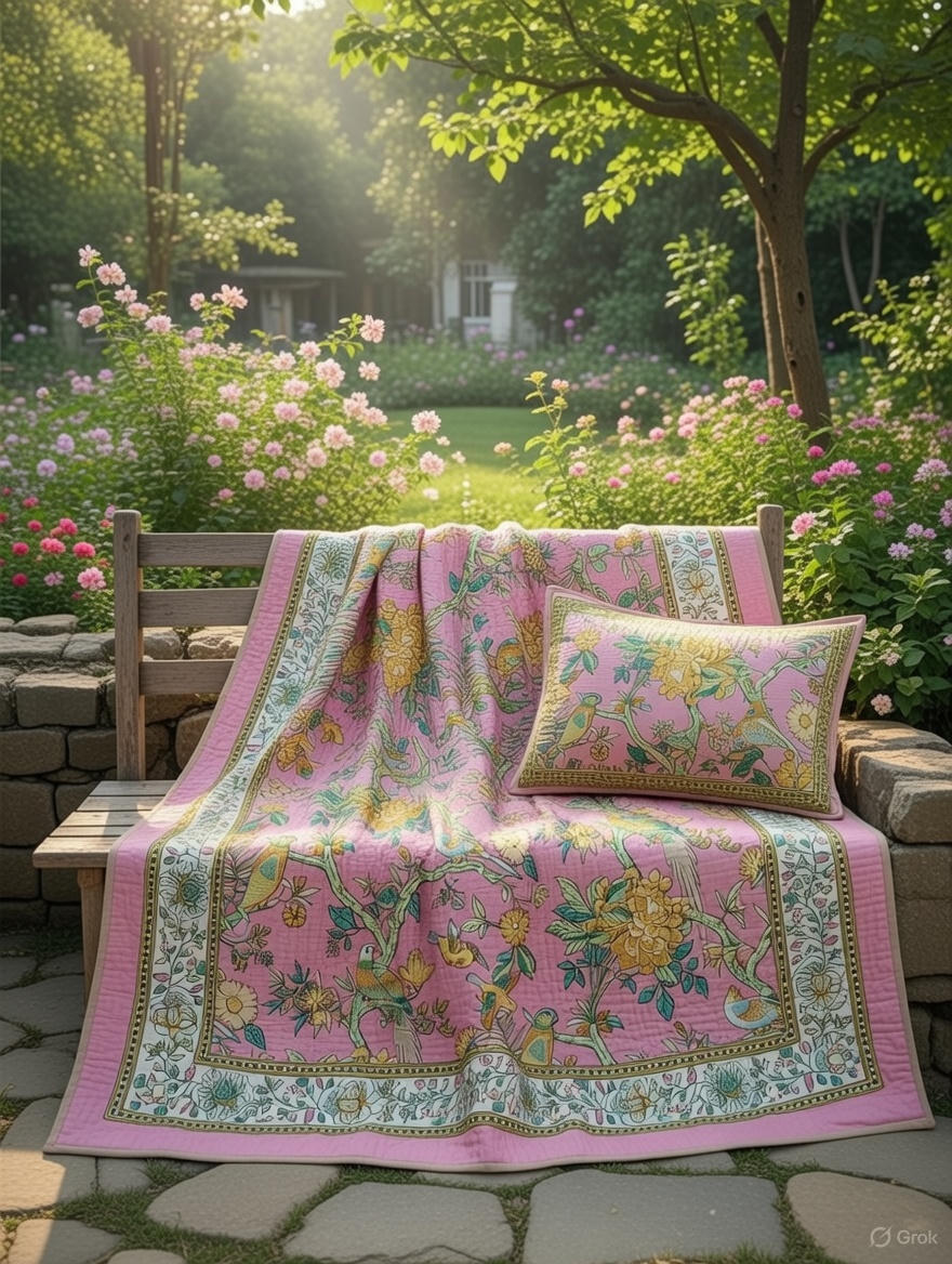Pure cotton quilted bedcovers with two quilted pillow covers (90x108 inches)