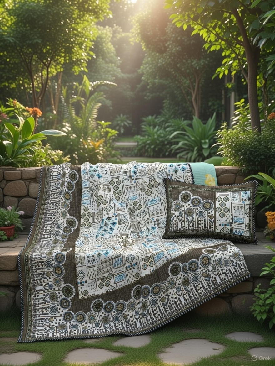 Pure cotton quilted bedcovers with two quilted pillow covers (90x108 inches)