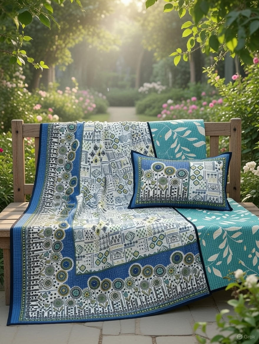 Pure cotton quilted bedcovers with two quilted pillow covers (90x108 inches)