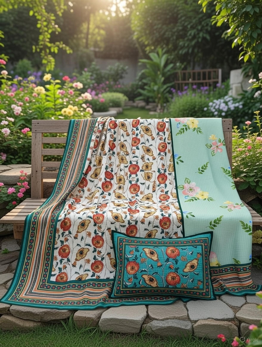 Pure cotton quilted bedcovers with two quilted pillow covers (90x108 inches)