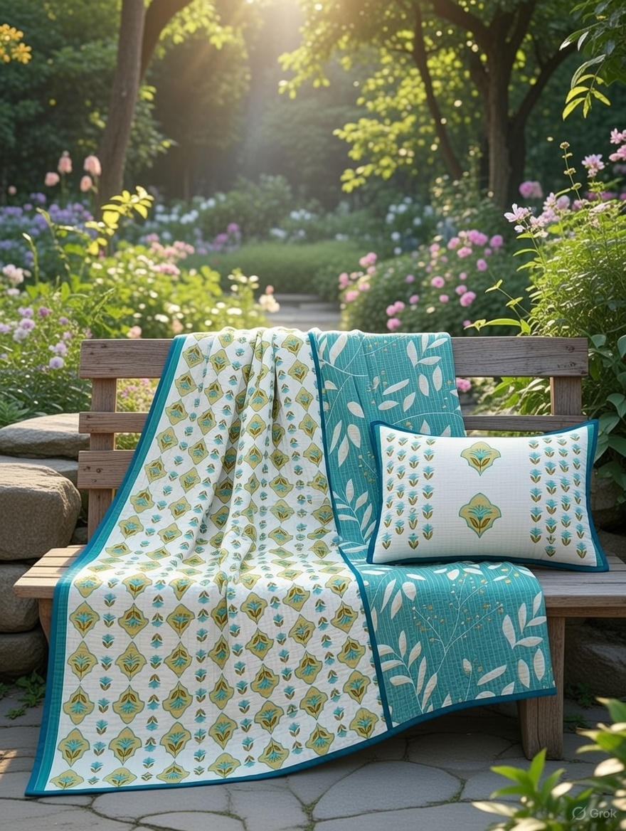 Pure cotton quilted bedcovers with two quilted pillow covers (90x108 inches)
