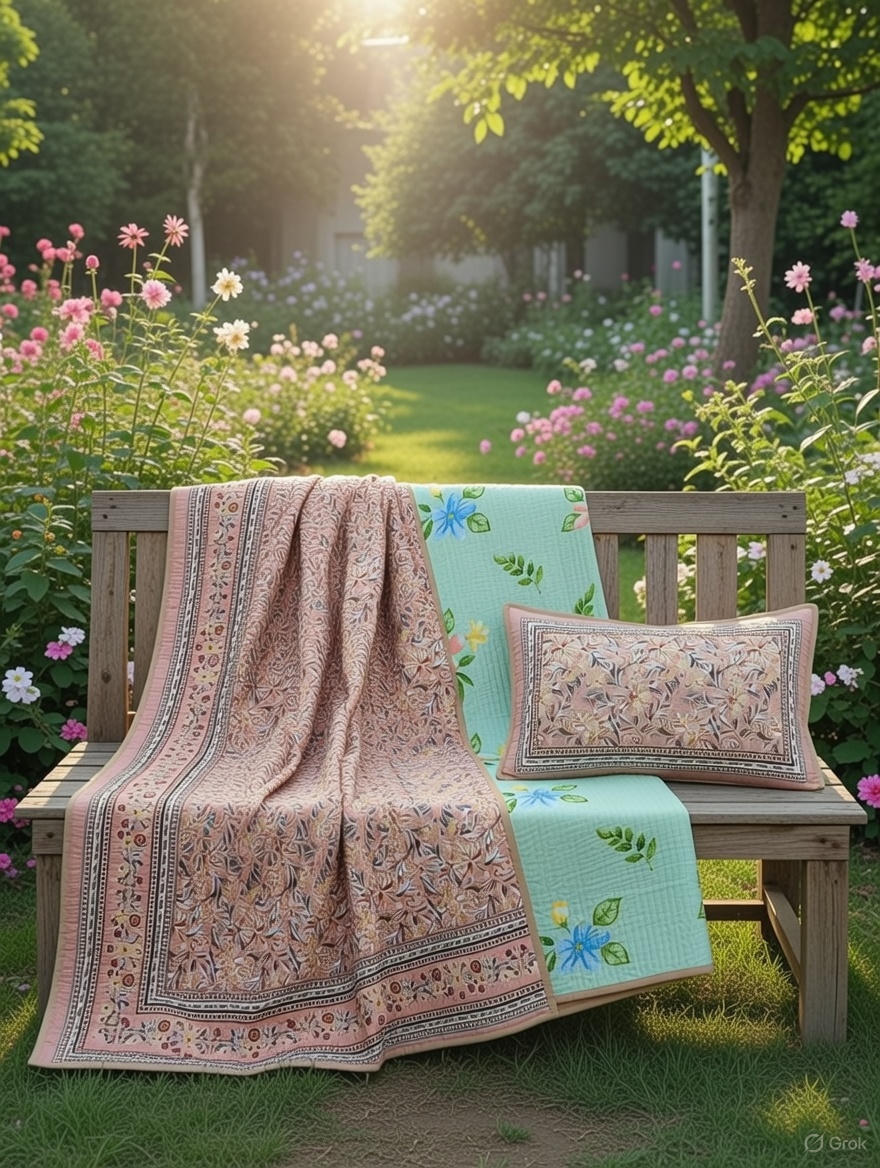 Pure cotton quilted bedcovers with two quilted pillow covers (90x108 inches)