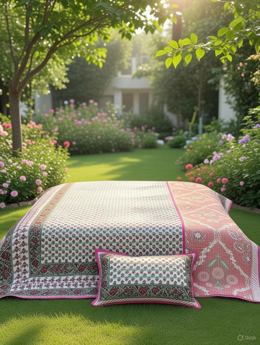 Pure cotton quilted bedcovers with two quilted pillow covers (90x108 inches)