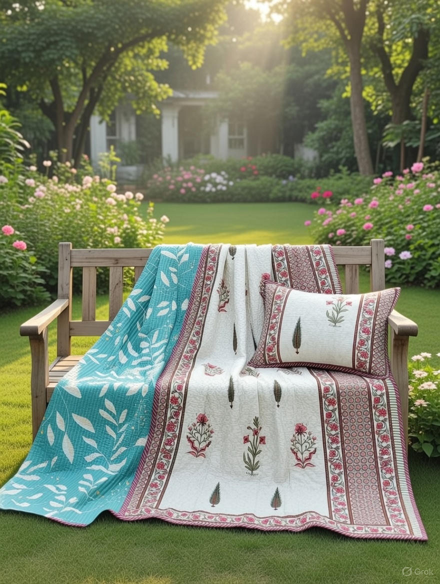 Pure cotton quilted bedcovers with two quilted pillow covers (90x108 inches)