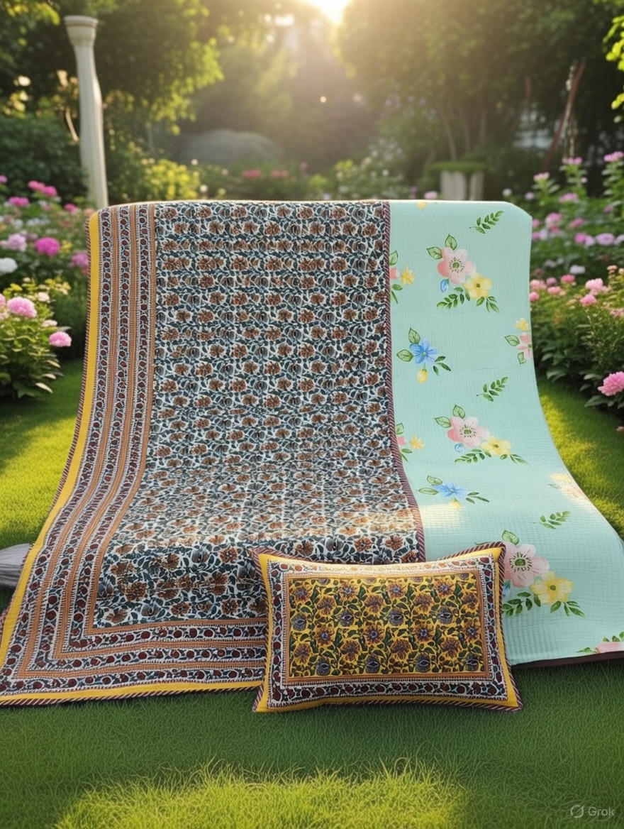 Pure cotton quilted bedcovers with two quilted pillow covers (90x108 inches)