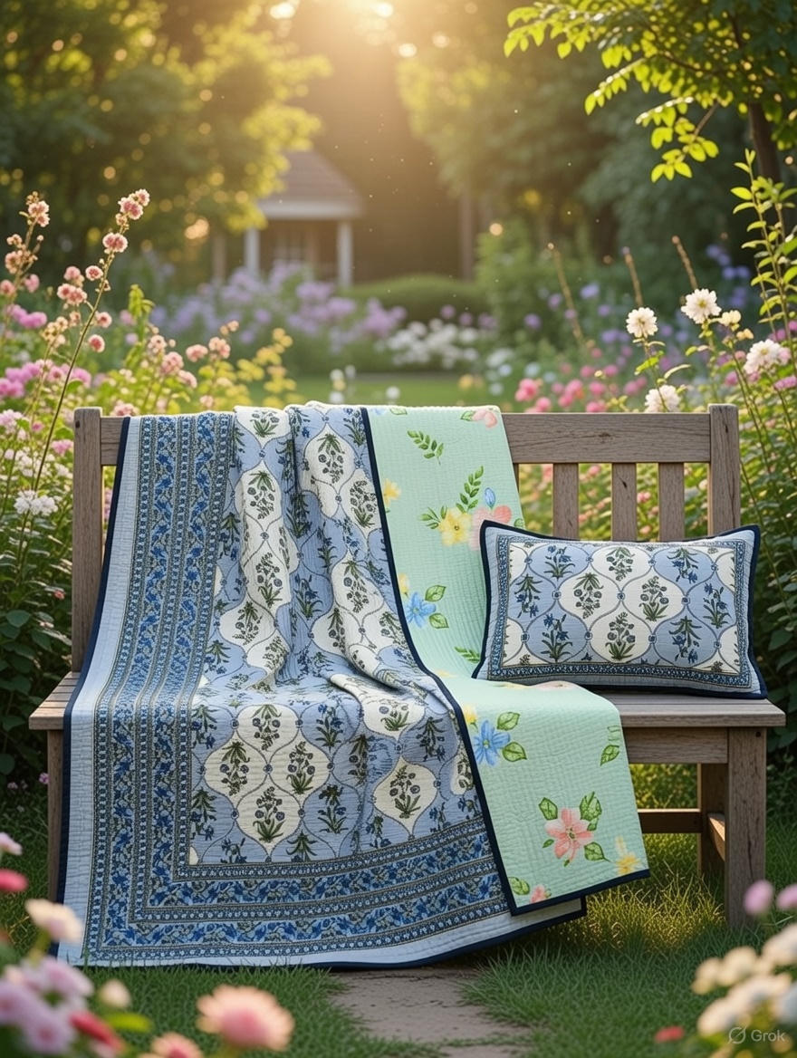 Pure cotton quilted bedcovers with two quilted pillow covers (90x108 inches)