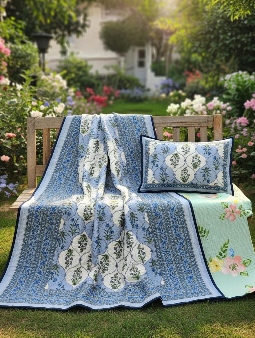 Pure cotton quilted bedcovers with two quilted pillow covers (90x108 inches)