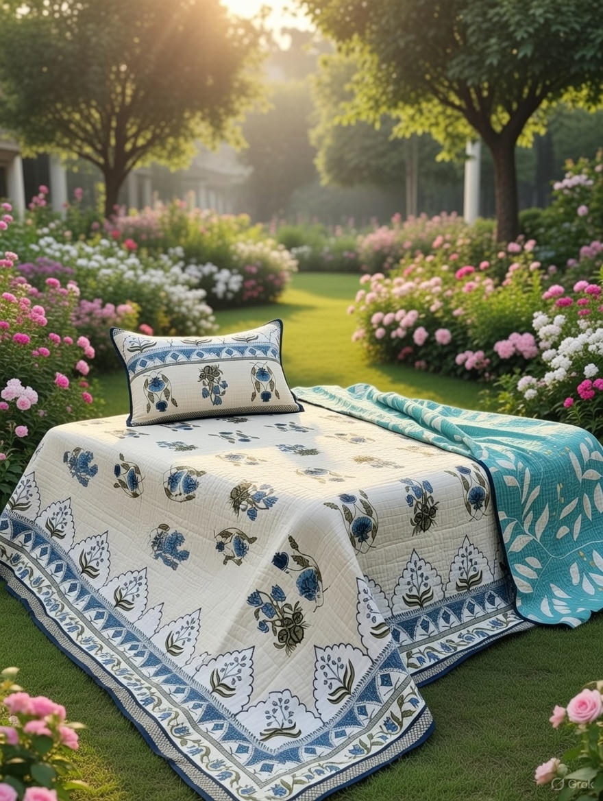 Pure cotton quilted bedcovers with two quilted pillow covers (90x108 inches)
