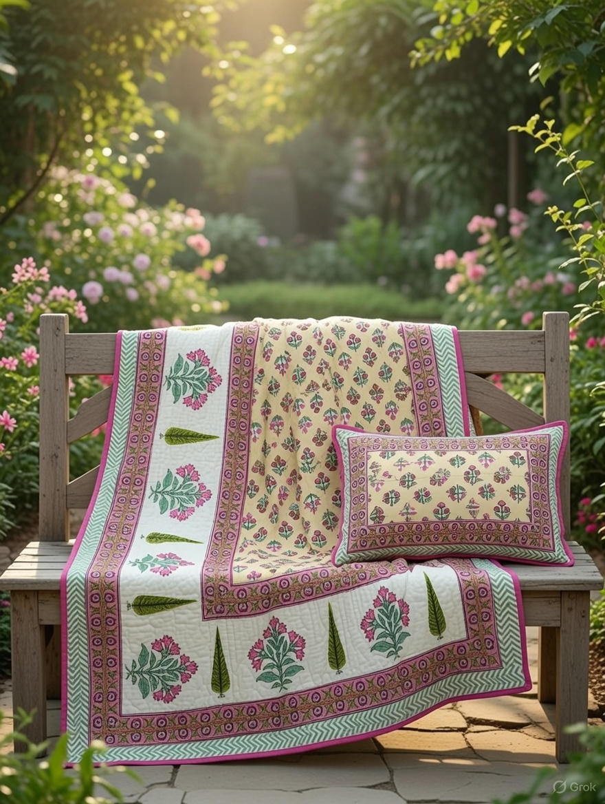 Pure cotton quilted bedcovers with two quilted pillow covers (90x108 inches)