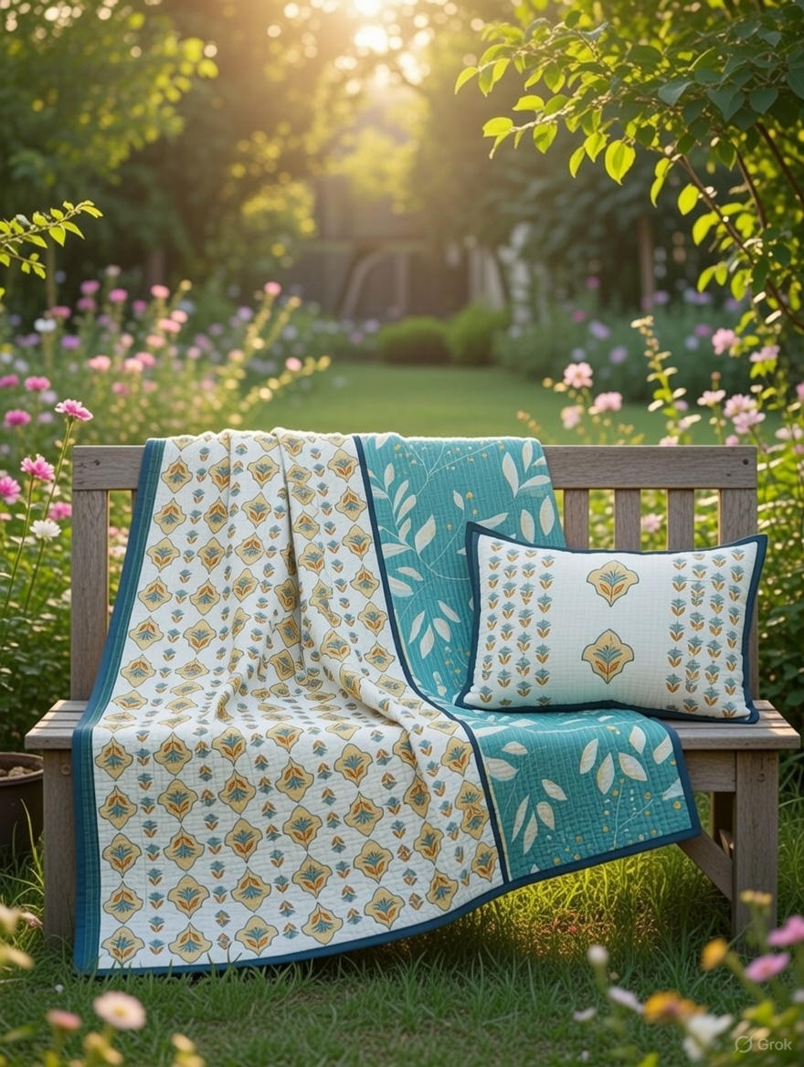 Pure cotton quilted bedcovers with two quilted pillow covers (90x108 inches)