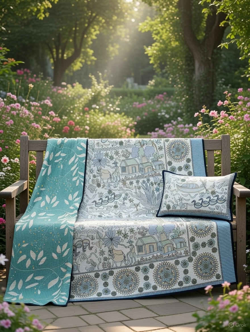 Pure cotton quilted bedcovers with two quilted pillow covers (90x108 inches)