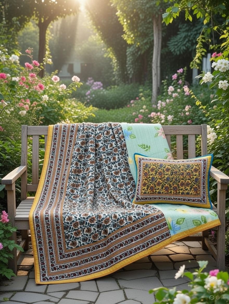 Pure cotton quilted bedcovers with two quilted pillow covers (90x108 inches)