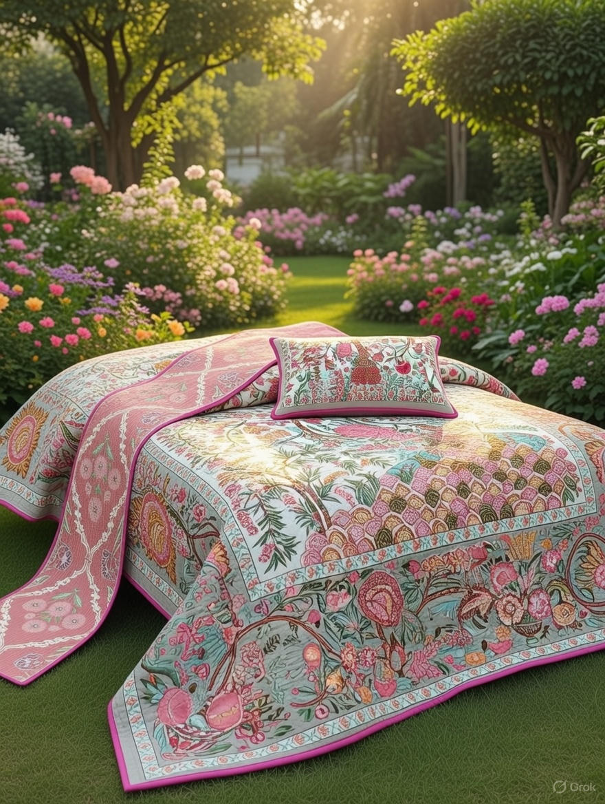Pure cotton quilted bedcovers with two quilted pillow covers (90x108 inches)