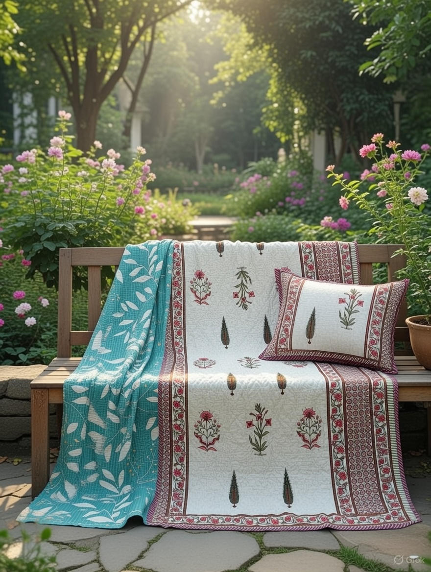 Pure cotton quilted bedcovers with two quilted pillow covers (90x108 inches)