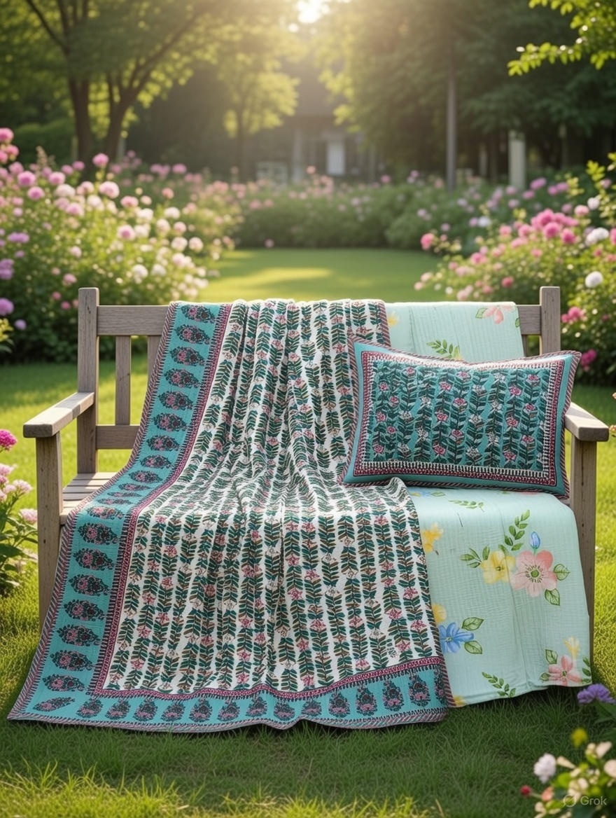 Pure cotton quilted bedcovers with two quilted pillow covers (90x108 inches)