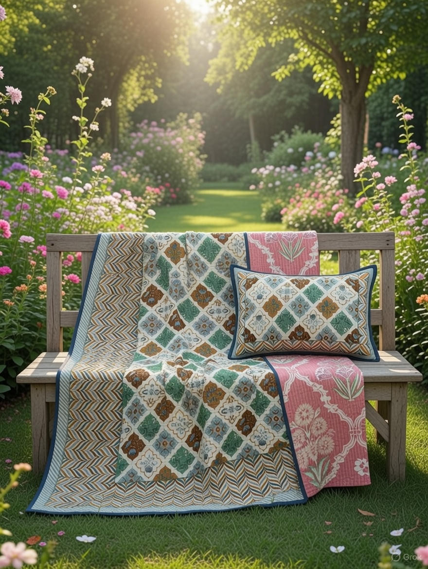 Pure cotton quilted bedcovers with two quilted pillow covers (90x108 inches)
