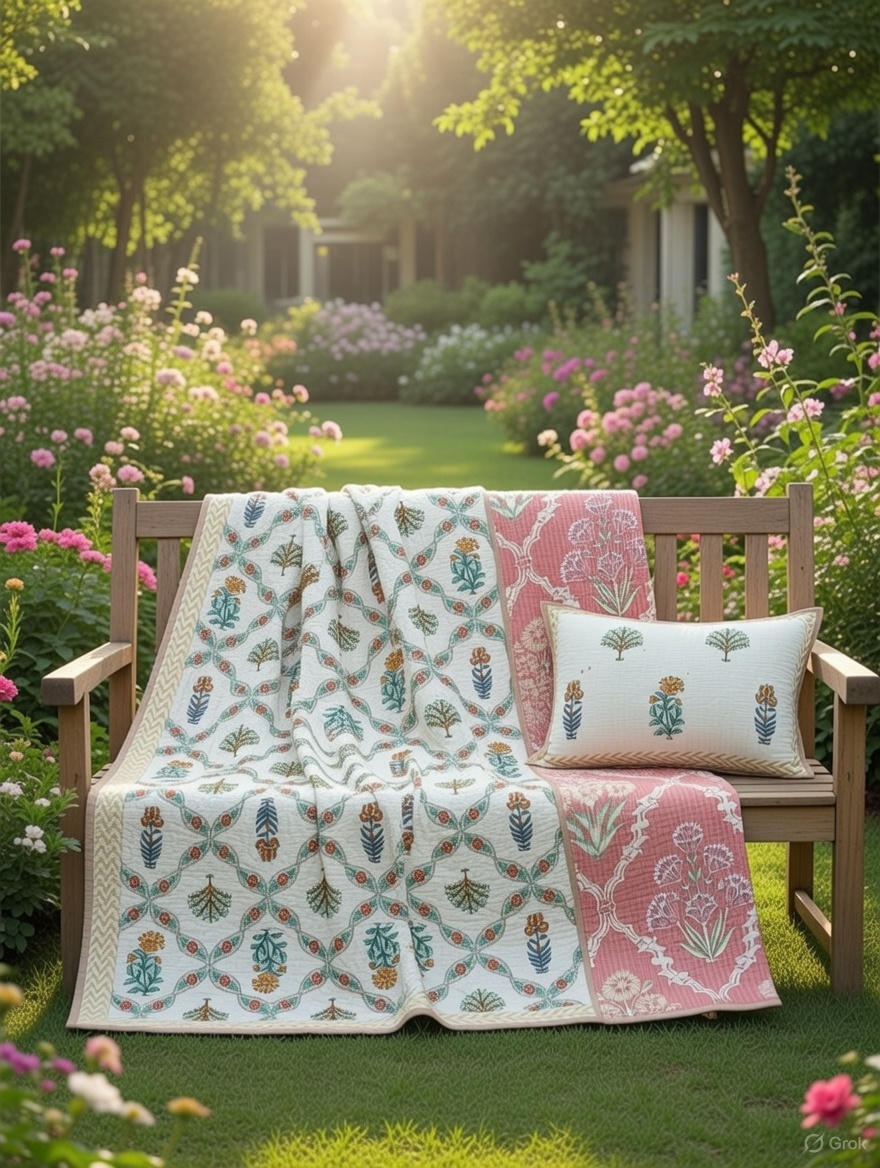 Pure cotton quilted bedcovers with two quilted pillow covers (90x108 inches)