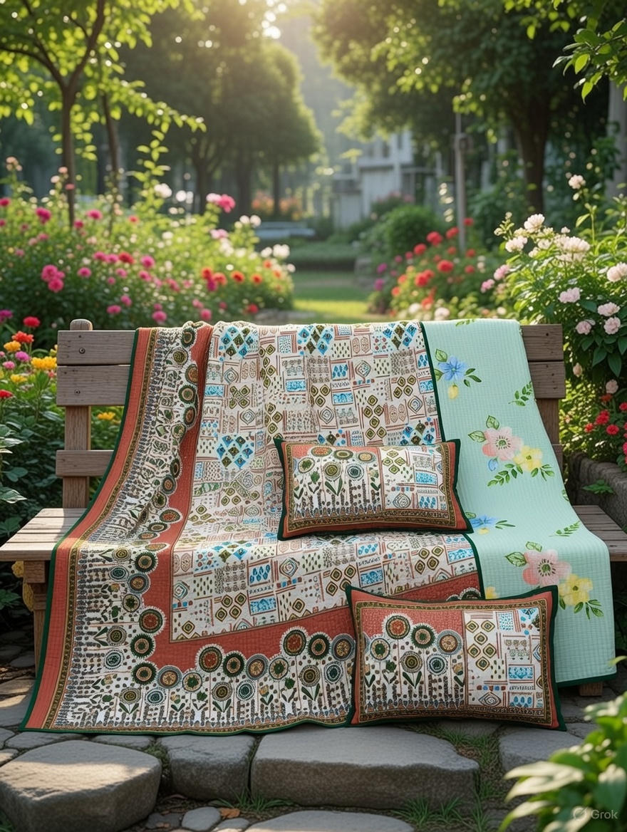 Pure cotton quilted bedcovers with two quilted pillow covers (90x108 inches)