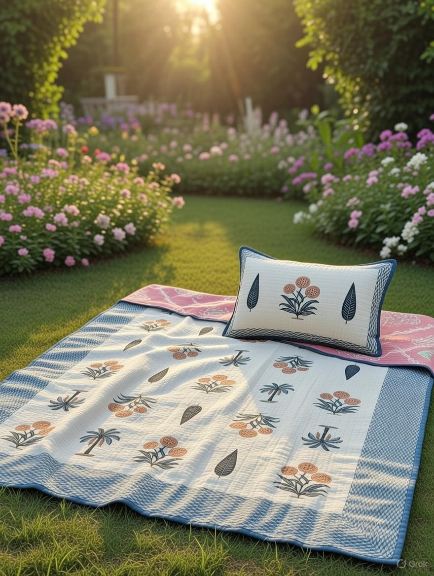 Pure cotton quilted bedcovers with two quilted pillow covers (90x108 inches)