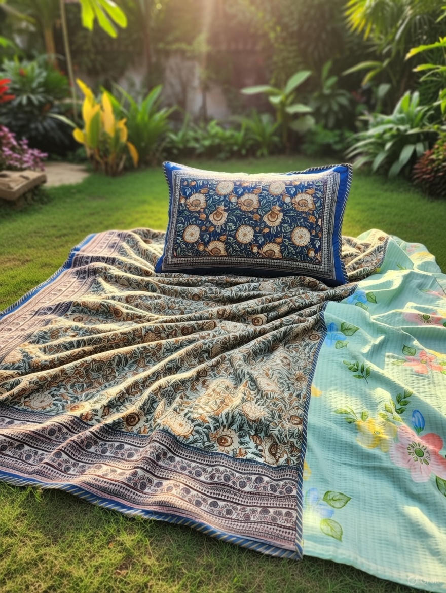 Pure cotton quilted bedcovers with two quilted pillow covers (90x108 inches)