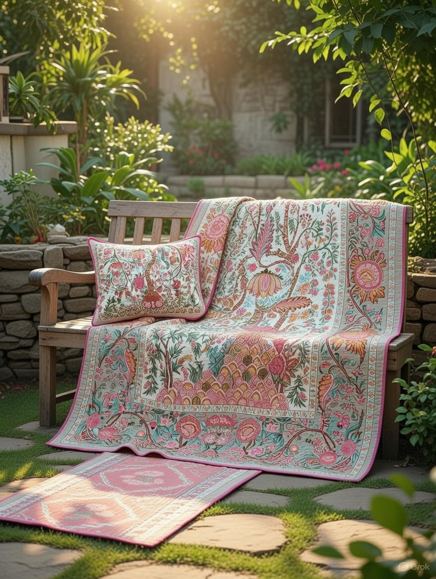 Pure cotton quilted bedcovers with two quilted pillow covers (90x108 inches)