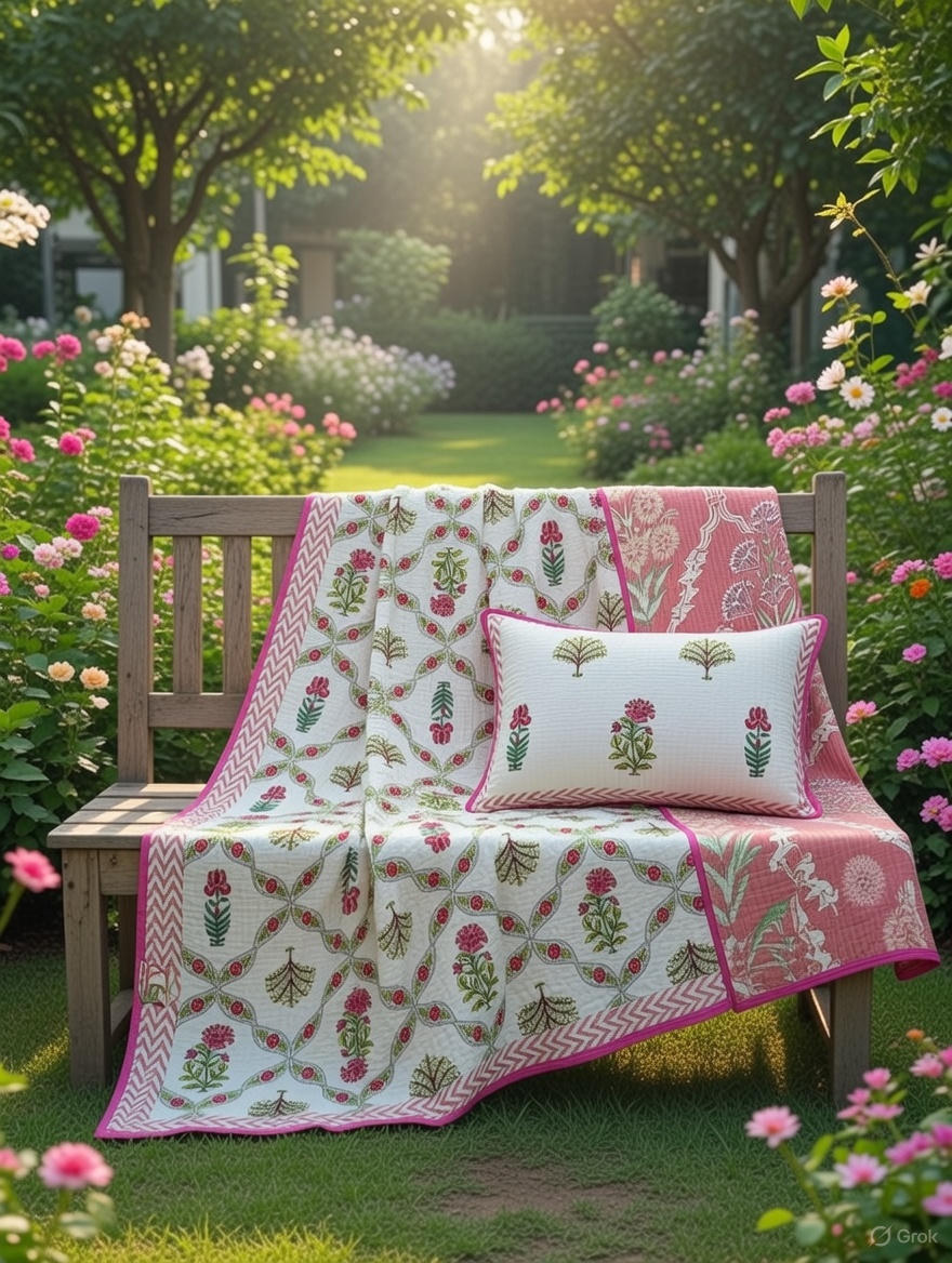 Pure cotton quilted bedcovers with two quilted pillow covers (90x108 inches)