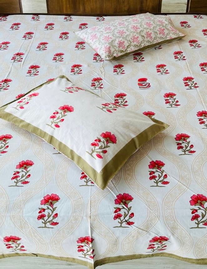 Pure cotton king size bedsheet 100x108 inches with 2 pillow covers