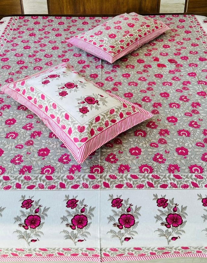 Pure cotton king size bedsheet 100x108 inches with 2 pillow covers