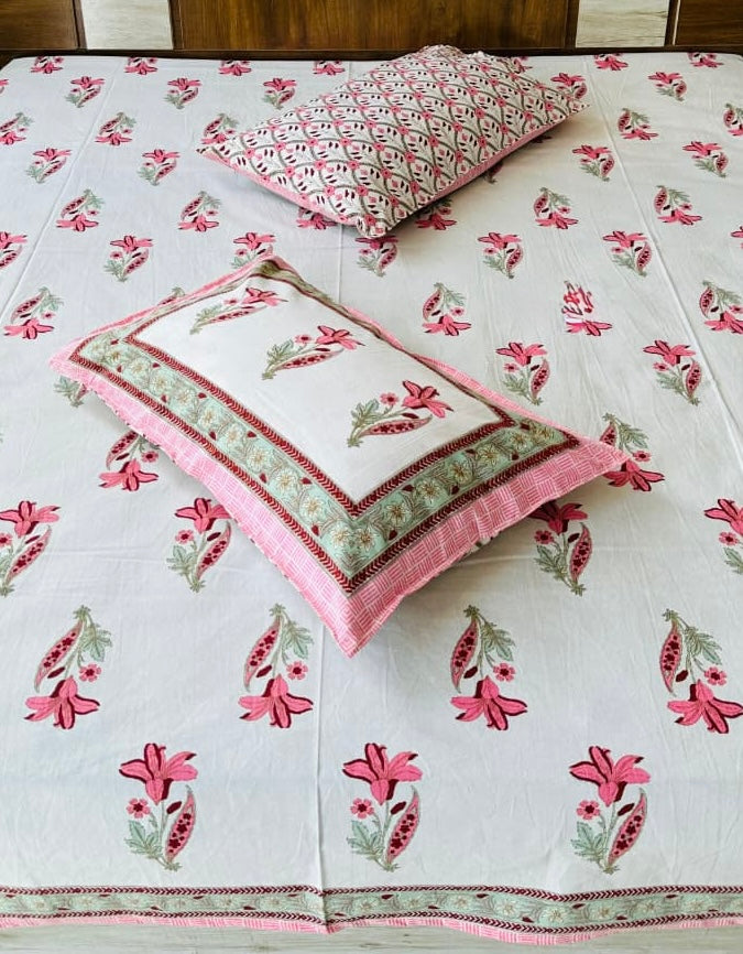 Pure cotton king size bedsheet 100x108 inches with 2 pillow covers