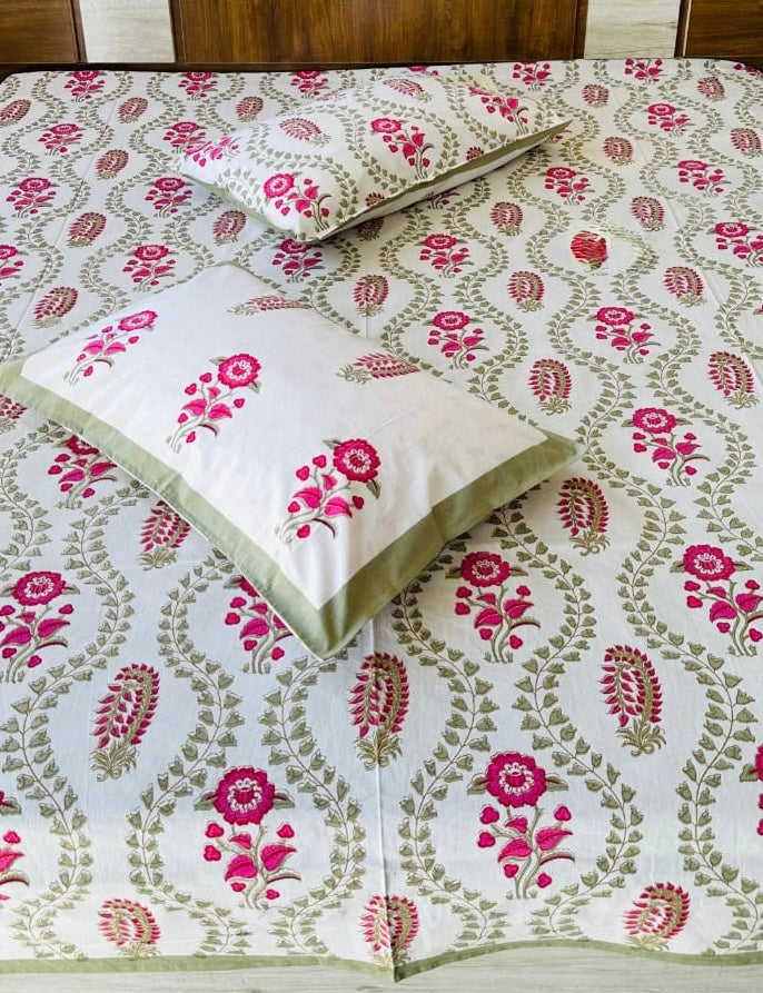 Pure cotton king size bedsheet 100x108 inches with 2 pillow covers