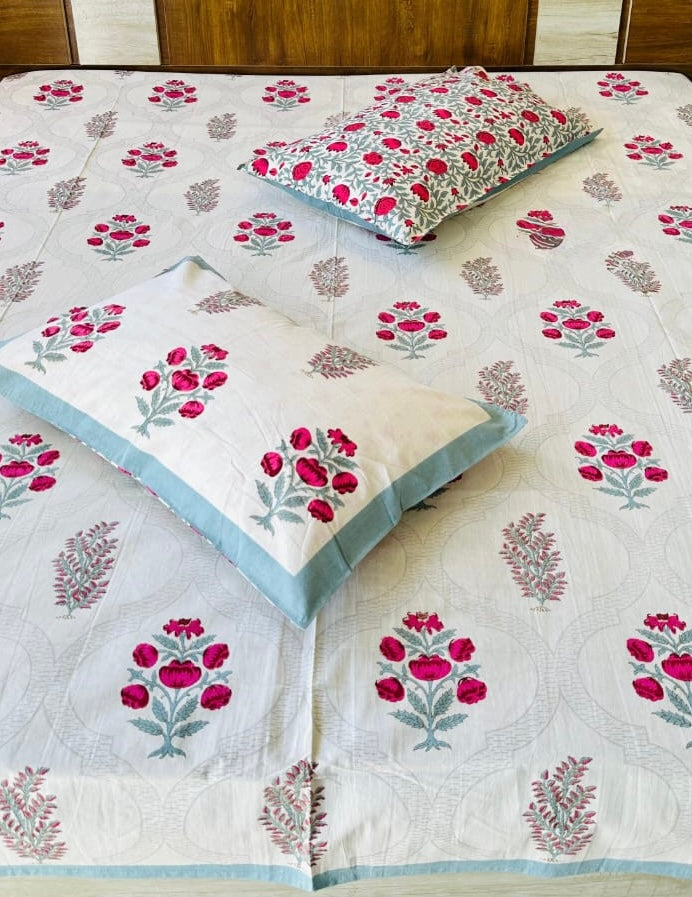 Pure cotton king size bedsheet 100x108 inches with 2 pillow covers