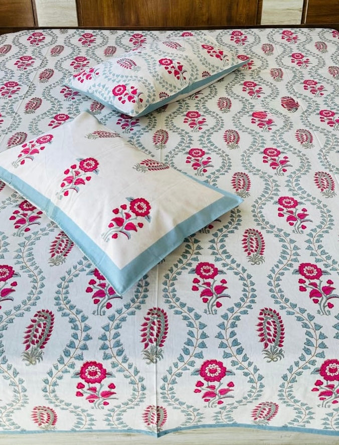 Pure cotton king size bedsheet 100x108 inches with 2 pillow covers