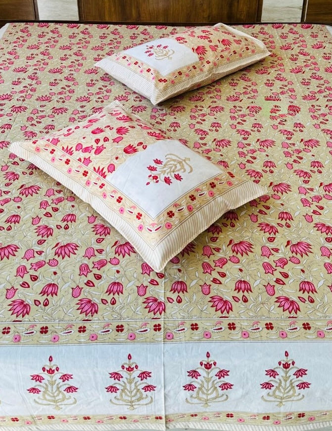 Pure cotton king size bedsheet 100x108 inches with 2 pillow covers