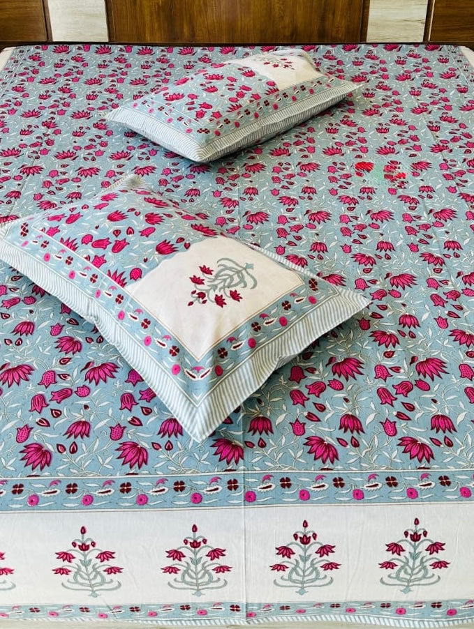 Pure cotton king size bedsheet 100x108 inches with 2 pillow covers