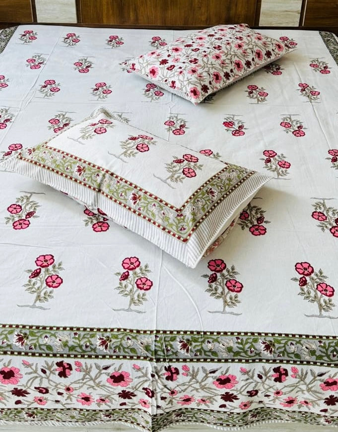 Pure cotton king size bedsheet 100x108 inches with 2 pillow covers