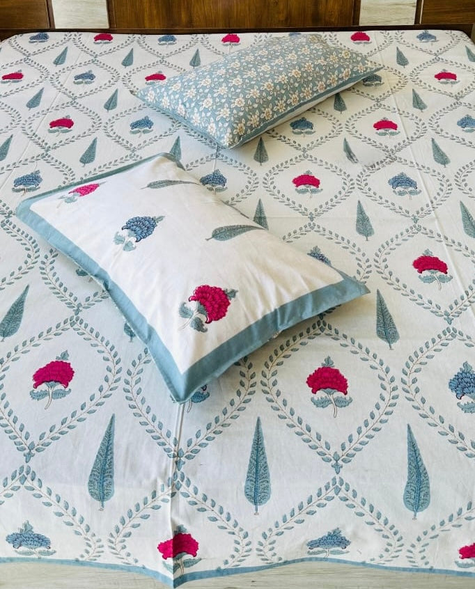 Pure cotton king size bedsheet 100x108 inches with 2 pillow covers